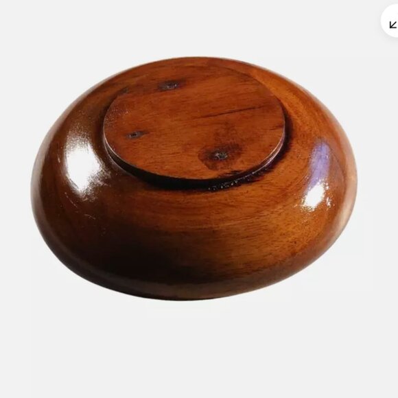 Vintage 6” Round Wood Bowl Mid Century Flat Rimmed Wooden Bowl Farmhouse - Picture 4 of 10